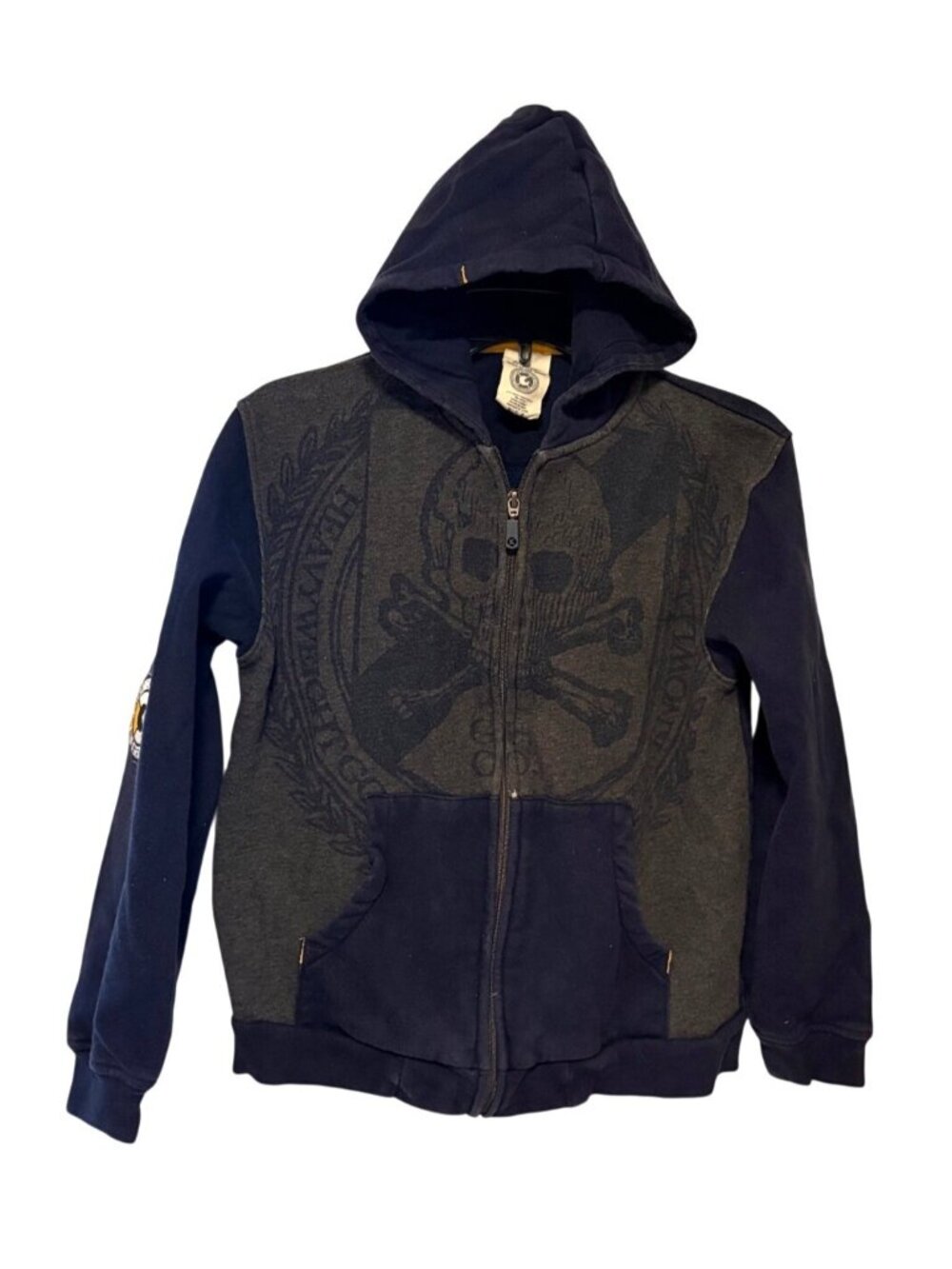 G Unit Boys Size Medium Heavy Duty Hoodie Sweatshirt Full Zip blue Gray Grunge s